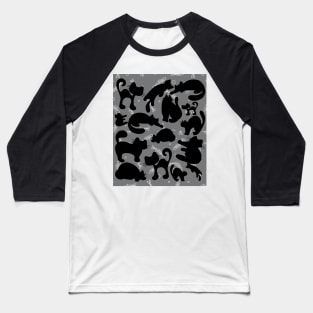 Black Cat Fish-bone pattern Baseball T-Shirt